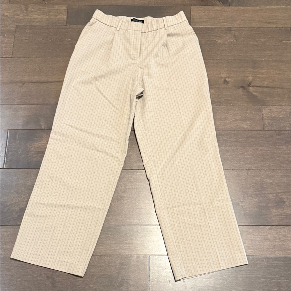 Rachel Zoe Beige Checked Wide-Leg Trousers